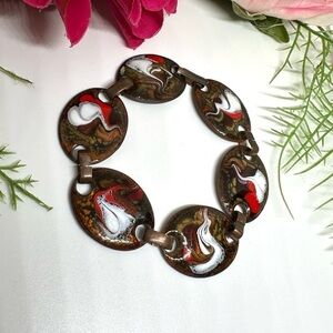 VINTAGE⚜️Artisan Enamel Copper Charm Bracelet - Impressionist Era